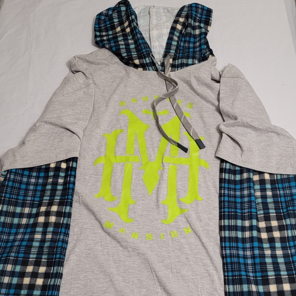Disney Parks 2022 Haunted Mansion Layered Look Flannel Hoodie Pullover Mens XL